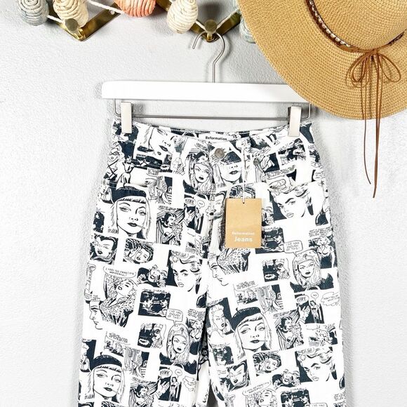 NWT Reformation Cynthia High Rise Straight Jeans in Black & White Comic Size 26 - Picture 3 of 11